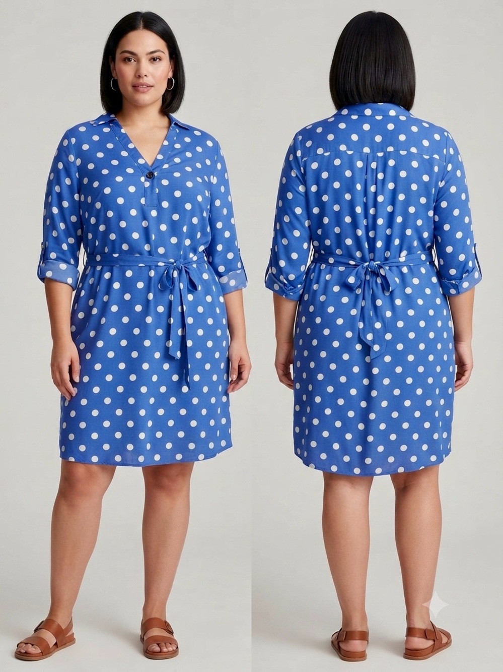 Mlle Gabrielle Blue & White Polka Dot Shirt Dress – Size 2X